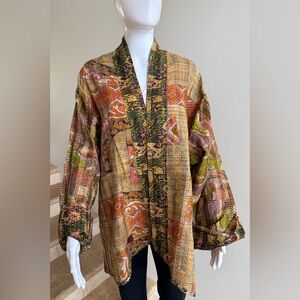 100% Silk Reversible Kantha Jacket, One Size